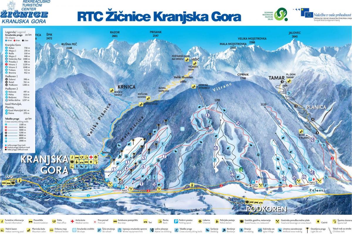 خريطة سلوفينيا منتجعات التزلج على الجليد